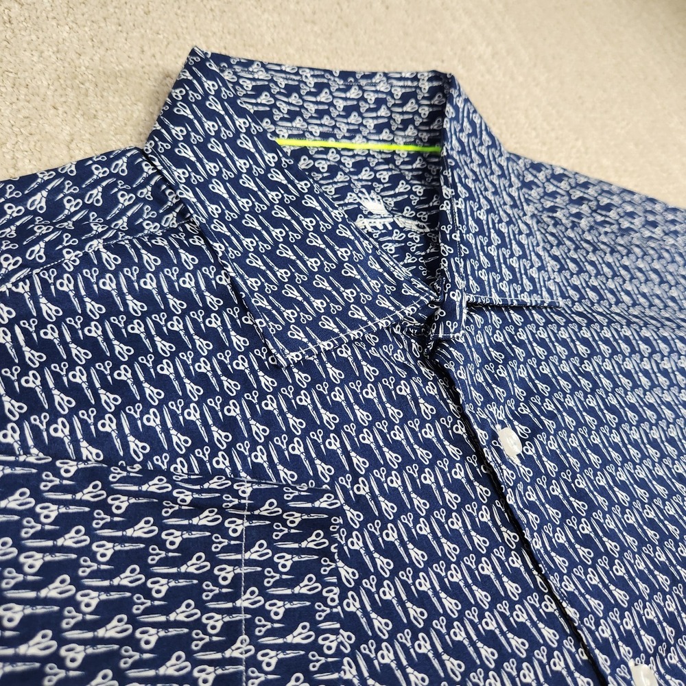 Bertigo Shirt Mens‎ XL Boca/92 Scissor Print Blue Button Up AOP Barber SS